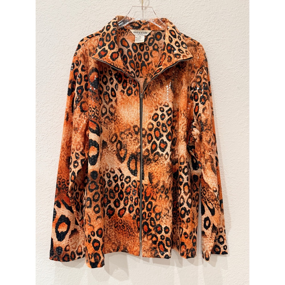 VTG Misook Leopard Print Jacket 1X Zip Front Animal Print 90's Retro Statement